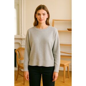 CASHMERE CASHMERE Women's XL Light Grey Crew Neck Ribbed Hem Sweater